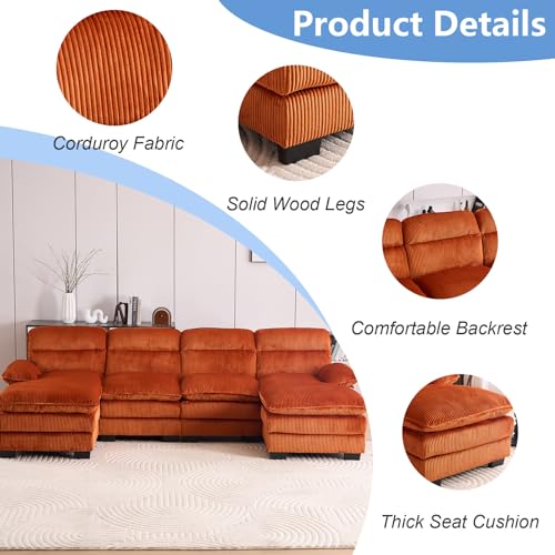 110" Corduroy U-Shaped Sectional Sofa with Double Chaise for Living Room C524