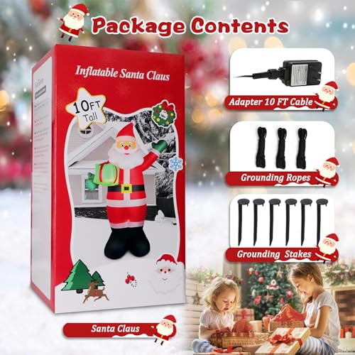 10 FT Inflatable Santa Claus with LED Lights for Outdoor Christmas Decor L40414