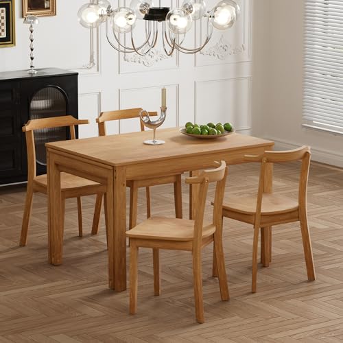 Bellemave 5-Piece Extendable Dining Table Set with 4 Chairs and Pull-out Side Table, Brown C75557