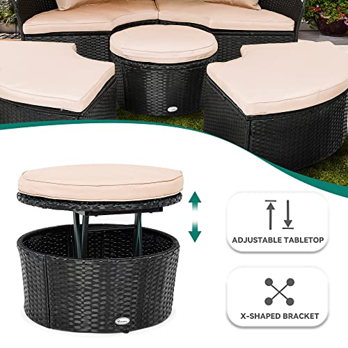 YITAHOME Outdoor Patio Wicker Daybed with Retractable Canopy, Light Brown and Beige N7296