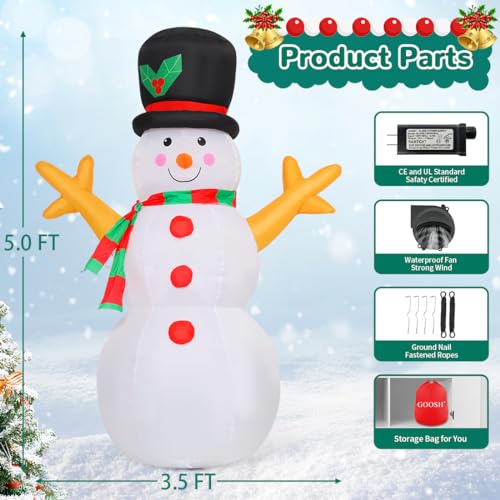 GOOSH 5 FT Christmas Snowman Inflatable Outdoor Yard Decoration R840