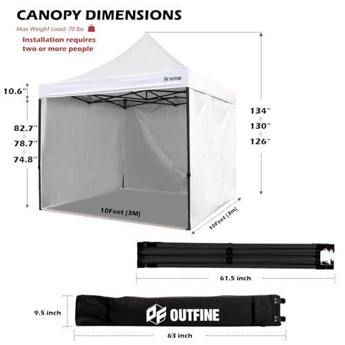 OUTFINE Heavy Duty 10x10 Pop Up Canopy Tent with 3 Side Walls, White Q980400