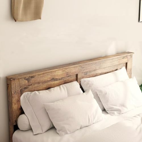 Queen Size Platform Bed Frame with Wood Headboard, Dark Brown U3153