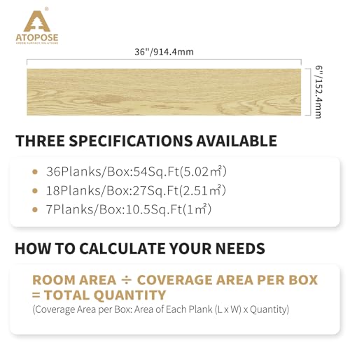 ATOPOSE Peel and Stick Vinyl Flooring 36pcs 6"×36" Wood Effect Waterproof D74600