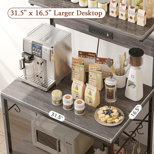 SUPERJARE Kitchen Bakers Rack with Power Outlet, Coffee Bar Table, Rustic Brown W637