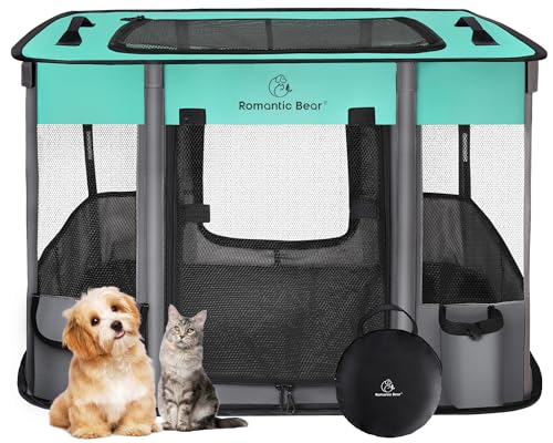 Foldable Dog Cat Playpen with Carrying Case, Water-Resistant, Indoor Outdoor V14642
