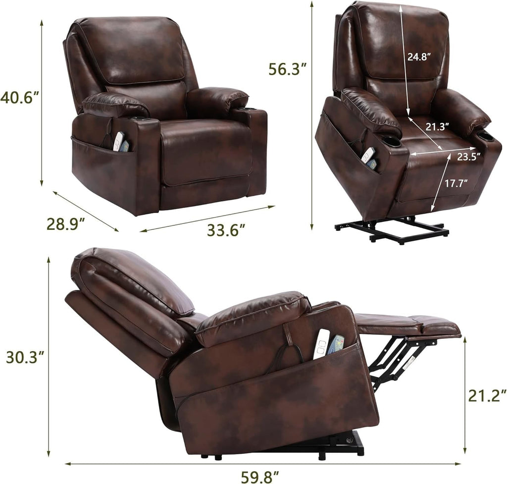 Leather Power Lift Recliner Chair for Elderly with Massage and Heat, Brown L22282