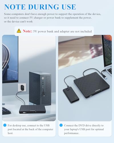 External CD DVD Drive for Laptop, USB 3.0 Type-C, Slim Portable Burner T70166