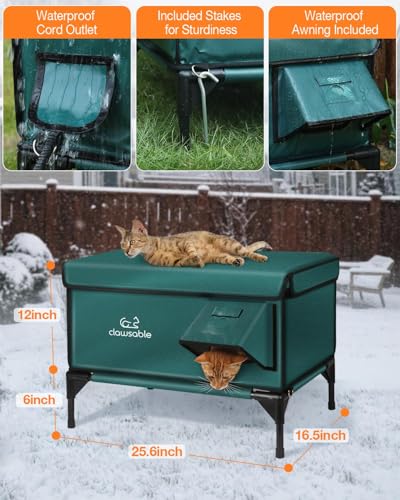 Heated Cat House for Outside Winter, Waterproof Insulated Outdoor Cat Shelter with Heater, Forest Green A129