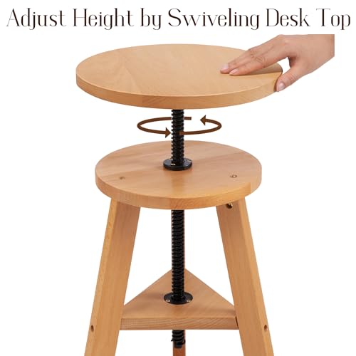 Height Adjustable Solid Beech Wood Artist Stool, Swivel Drafting Stool for Studio T51822