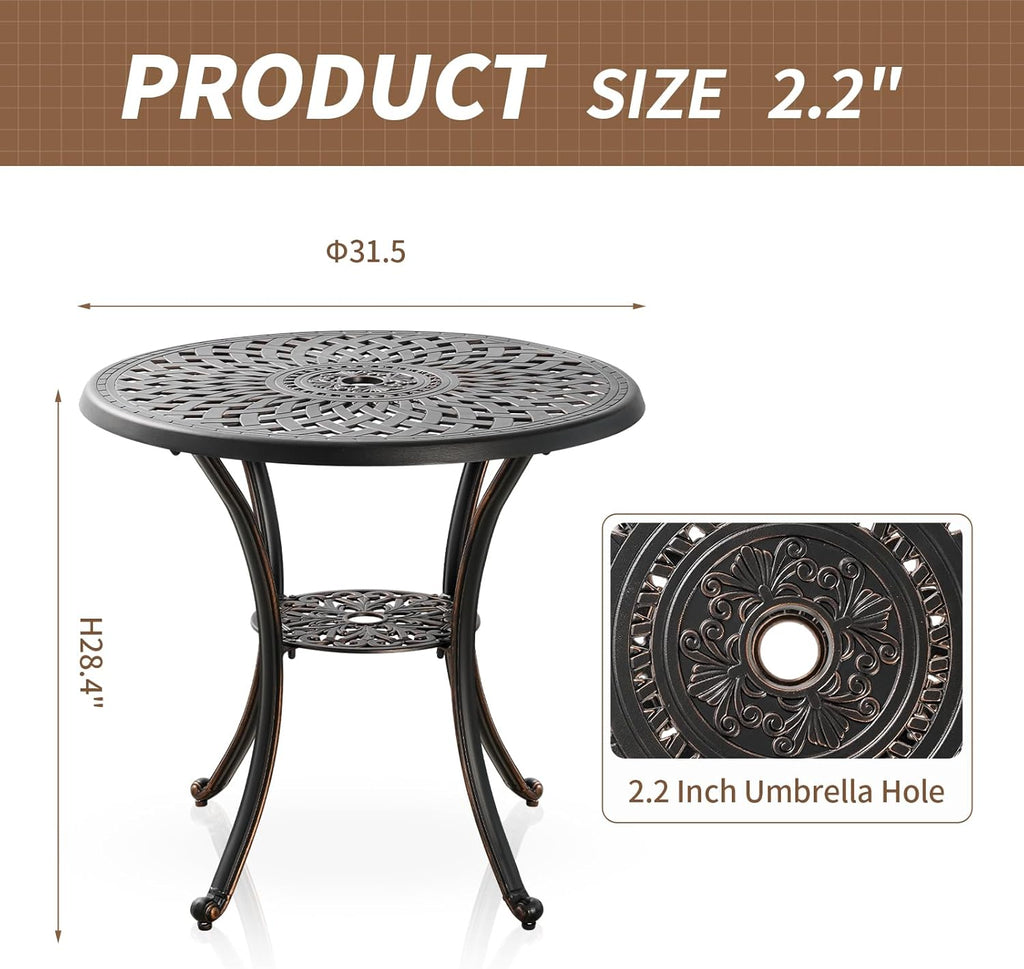 Outdoor Round Patio Dining Table with Umbrella Hole, Metal Black I91259