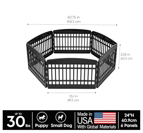 IRIS USA 24" 6-Panel Dog Playpen for Puppies & Small Dogs, Black N28330