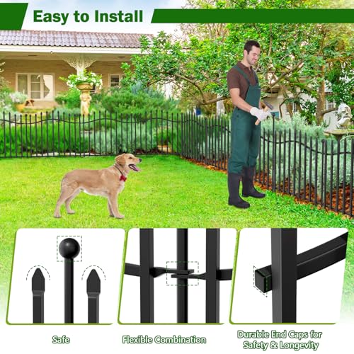 8 Panels Tall No Dig Garden Fence 40in H x 18ft L Rustproof Metal Barrier H7450