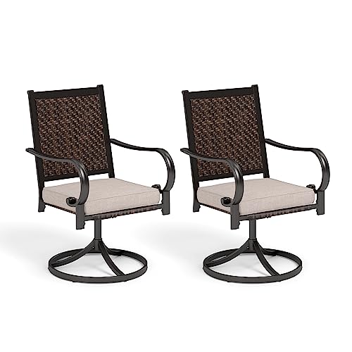 SUNSHINE VALLEY Wicker Patio Swivel Dining Chairs Set of 2, Outdoor Rattan A1033