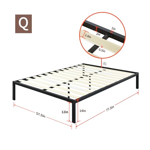 PrimaSleep 18 Inch Heavy Duty Steel Slat Bed Frame, Full, Black P73898