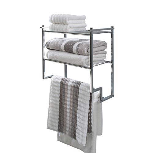 Chrome 2 Tier Wall Mount Bathroom Rack with Towel Bars Y98049