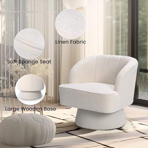 Swivel Barrel Chair Modern 360 Degree Accent Chair Upholstered Linen Fabric for Living Room Bedroom Office (Beige) G6876