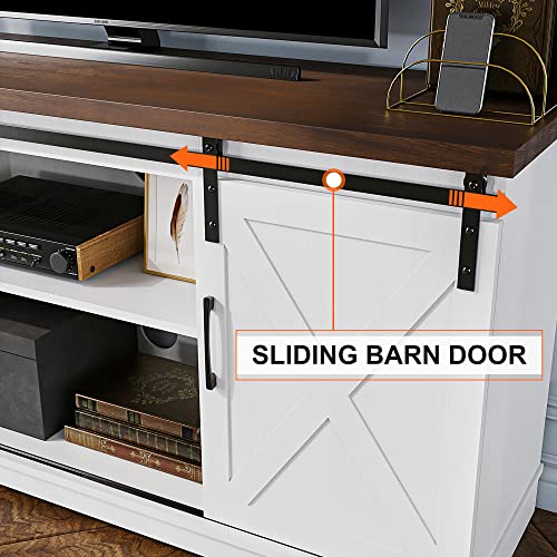 IDEALHOUSE Farmhouse TV Stand for 65 Inch TV with Storage and Shelves, White B5642