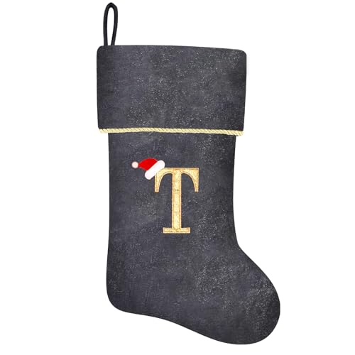 20 Inches Initial Monogram Blue Velvet Christmas Stocking with Gold Trim U394