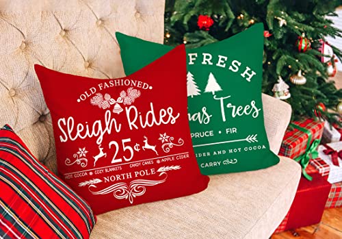 Farmhouse Christmas Pillow Covers 18x18 Set of 4 Red White Rustic Cushion Cases D219