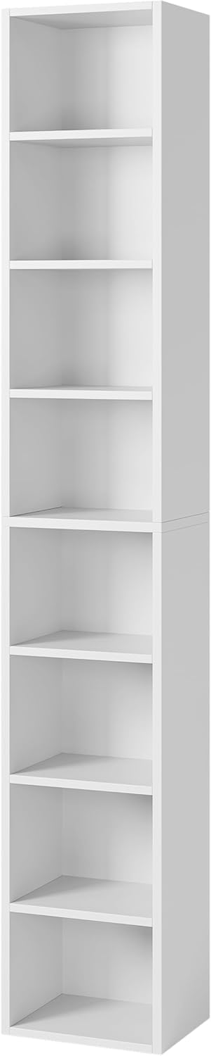 71 Inches Tall Narrow Bookshelf, 8-Tier Media Tower, White B925548