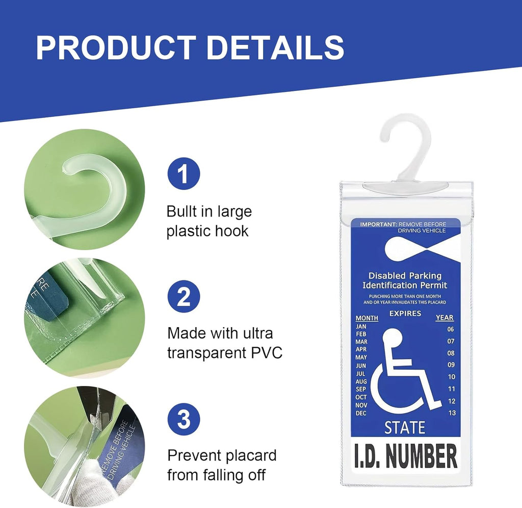 Car Handicap Parking Placard Hanging Bag, 2 Pack, PVC Protective Case with Hook F535381
