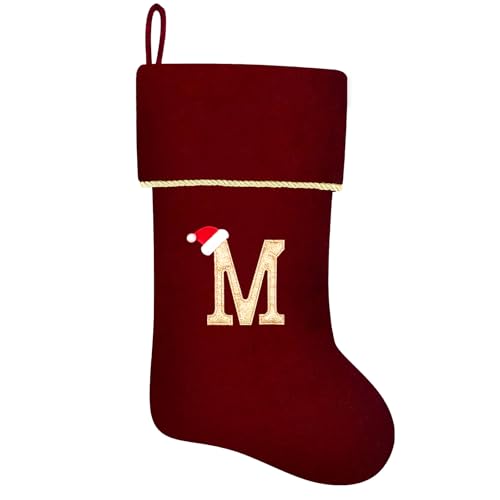 20 Inches Initial Monogram Blue Velvet Christmas Stocking with Gold Trim U394