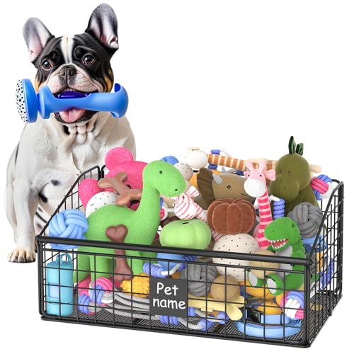 Dog Toy Storage Basket, Metal Toy Box for Dogs, Black D40281