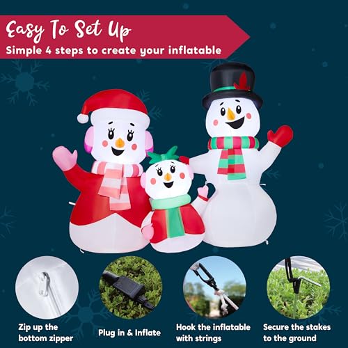 JOYIN 4FT Christmas Inflatables Snowman Family Outdoor Decorations with LEDs C920