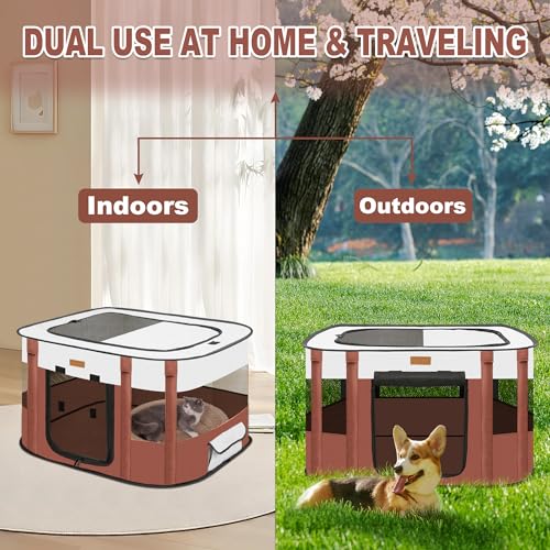 Dog Playpen Foldable Pet Tent with Carrying Bag for Indoor Outdoor Travel E336924