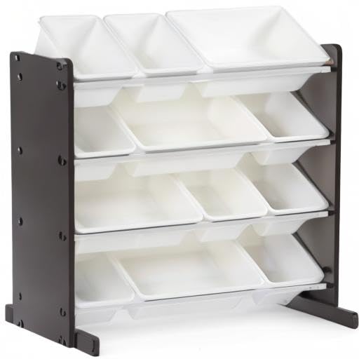 Humble Crew Kids Toy Storage Organizer with 12 Plastic Bins, Grey/White O74556