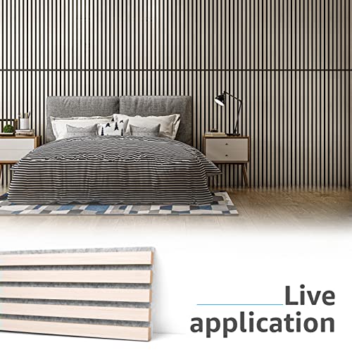 Art3d 4pcs 107 x 8in Slat Acoustic Panel, 3D Fluted Wood Finish, White Elm N490465