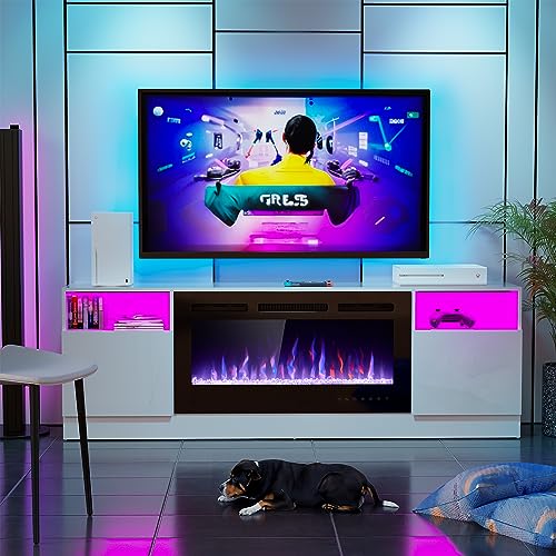 70" Fireplace TV Stand with 36" Electric Fireplace, Black G64397