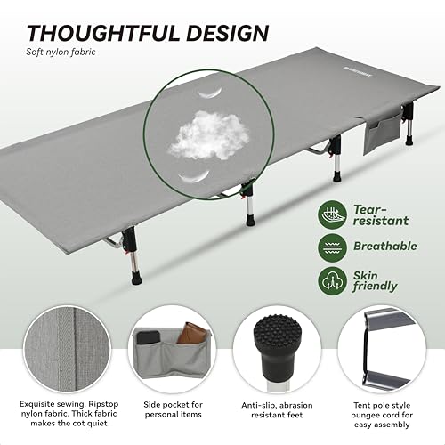 MARCHWAY Lightweight Folding Tent Camping Cot Bed with Lever Lock, Portable, 330Lbs (Black) R945221