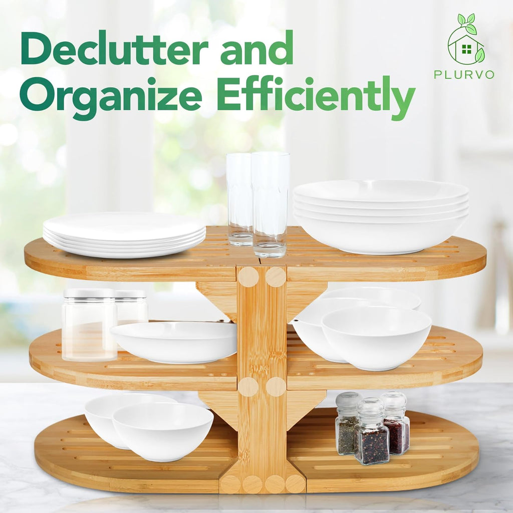 Bamboo 6-Tier Plate Organizer for Cabinet, 20" Wide D49210