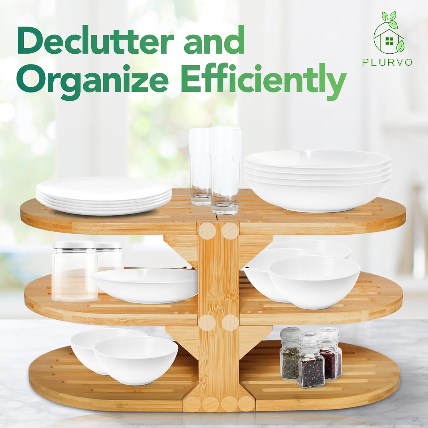 Bamboo 6-Tier Plate Organizer for Cabinet, 20" Wide D49210