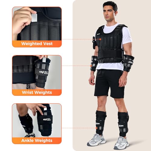 BeatBoost Weighted Vest for Men, Adjustable 20-60lb with Steel Plates F5122