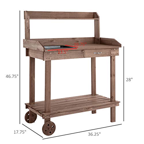 Outsunny 36" Wooden Potting Bench Work Table with Sink and Storage, Brown O683