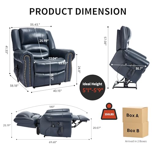 Dual Motor Power Lift Recliner Chair with Massage and Heat, Faux Leather, Brown V8458