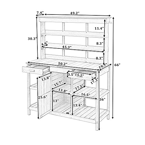 Merax 66" Outdoor Farmhouse Wooden Potting Bench Table with 2 Drawers and Cabinet, Brown U7933