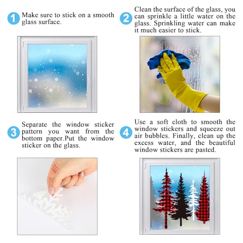Whaline 9 Sheet Christmas Window Clings Snowy Forest Trees Reusable Window Decals H27510