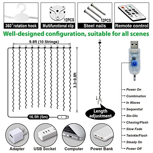 ZSJWL 2 Pack Curtain Lights, 300 LED Warm White with Remote, 9.8 × 9.8 Ft for Bedroom Window G2485