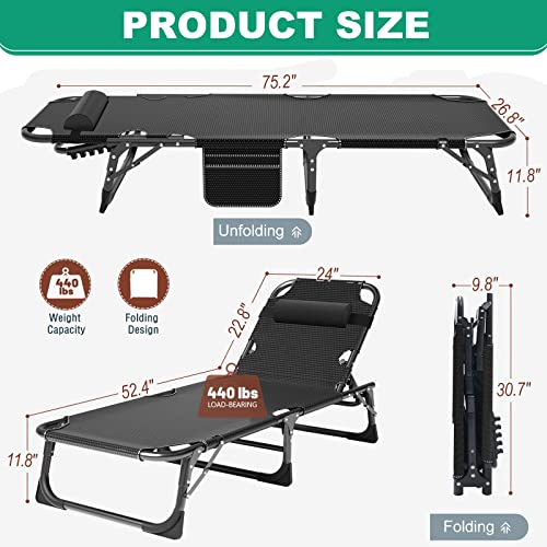 Portable Folding Camping Cot, Adjustable Reclining Chaise with Pillow U54731