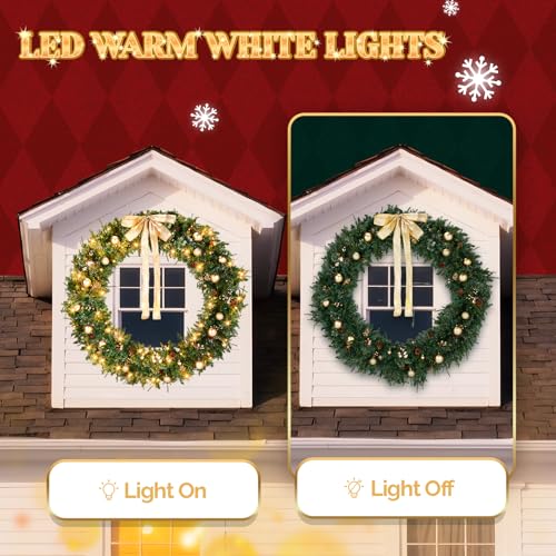 VINGLI 48 Inch Pre-lit Artificial Christmas Wreath with 150 LED Lights T885