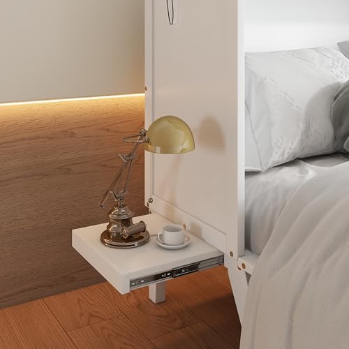 KEIKI Queen Size Murphy Bed with Charging Station and Drawer, Walnut B45816