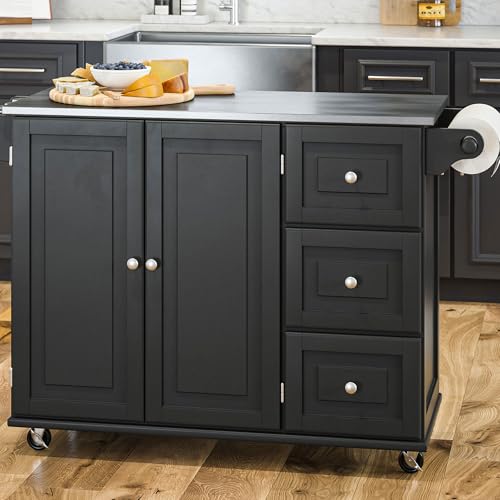 homestyles Mobile Kitchen Island Cart with Stainless Steel Top, Sage Green J6213