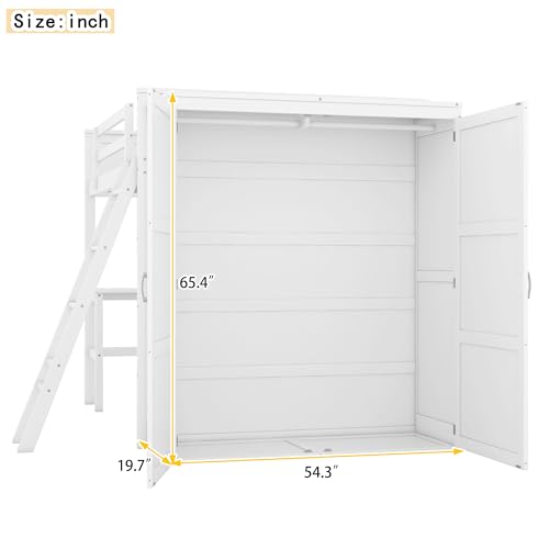 SOFTSEA Twin Size Loft Bed with Desk & Wardrobe, Solid Wood, Grey Q18519