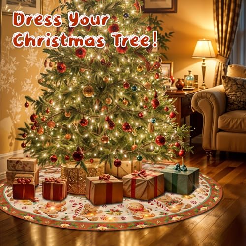 Christmas Tree Skirt 36 Inch with Snowman Reindeer Santa Snowflake L183244