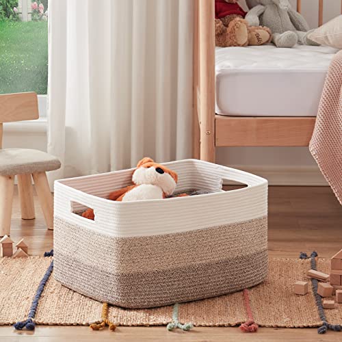 OIAHOMY Large Rectangle Woven Blanket Basket with Handle, Gradient Blue B58762