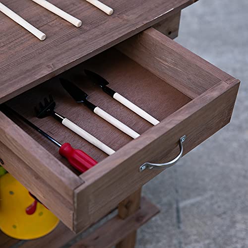Outsunny 36" Wooden Potting Bench Work Table with Sink and Storage, Brown O683